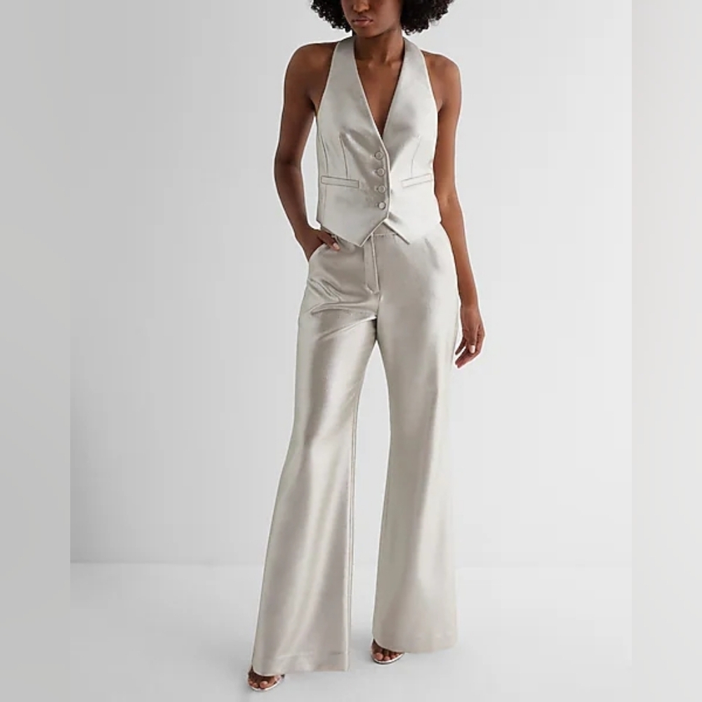 Metallic Button Front Halter Vest - image 3